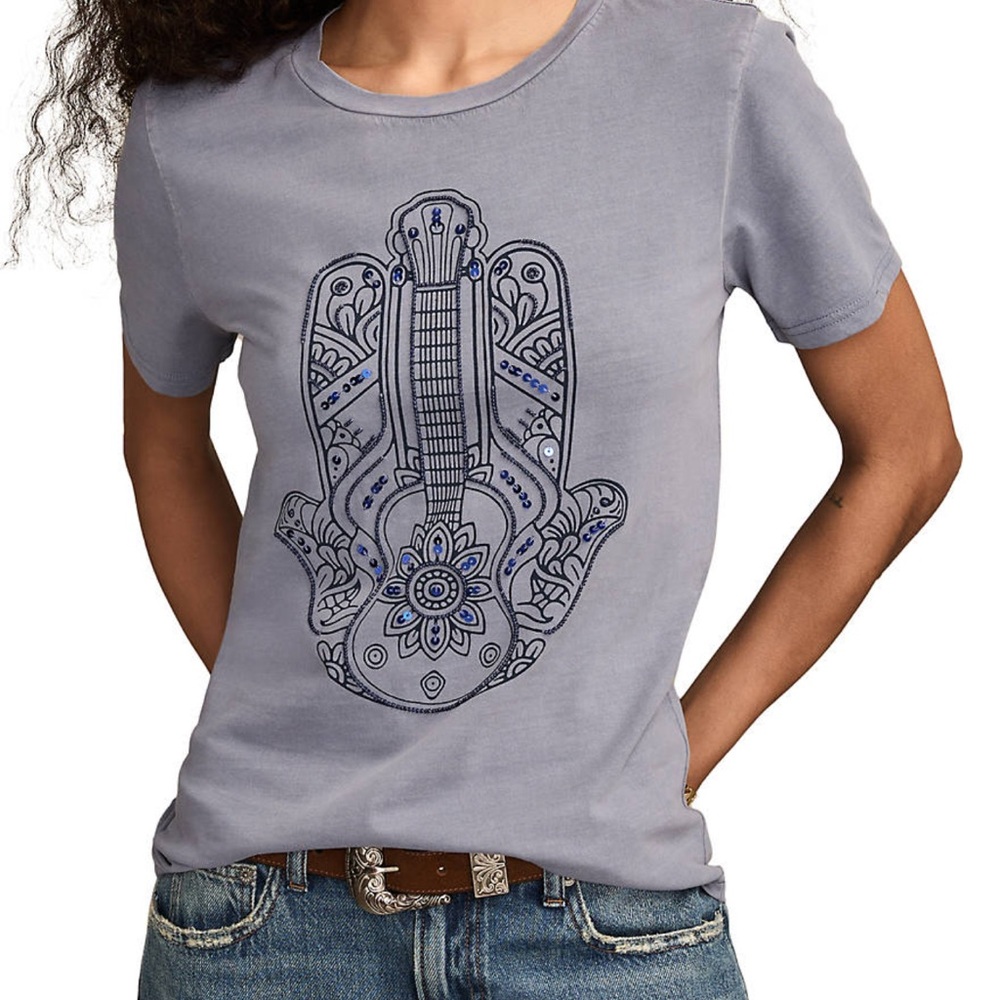 Lucky Brand Women's Guitar Hamsa Graphic Crew Neck T-Shirt XL